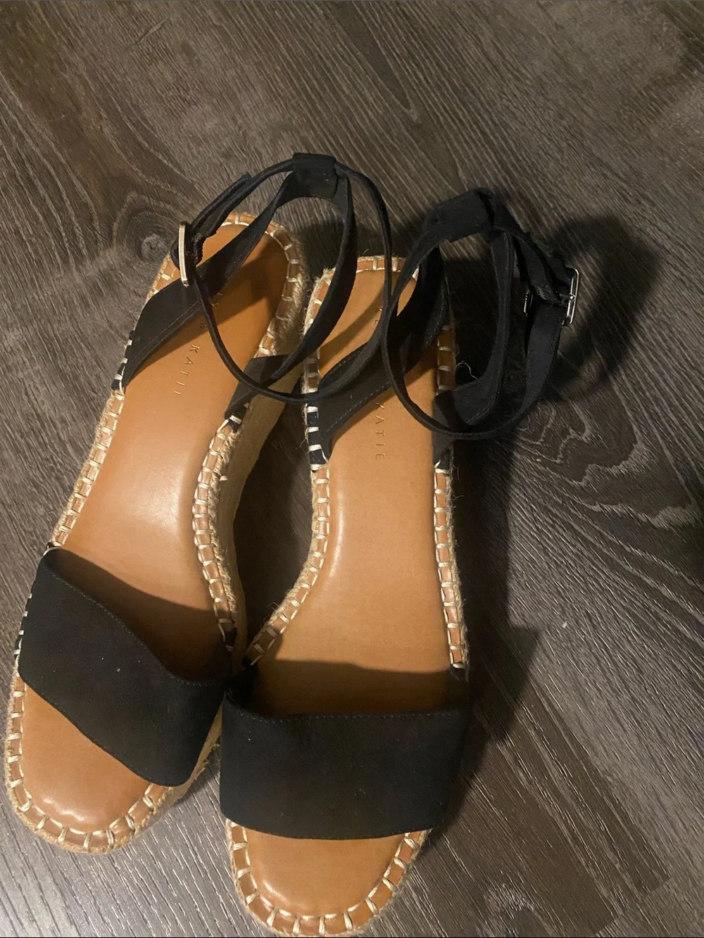 Kelly & Katie Black Espadrille Wedge Ankle-Tie Sandals